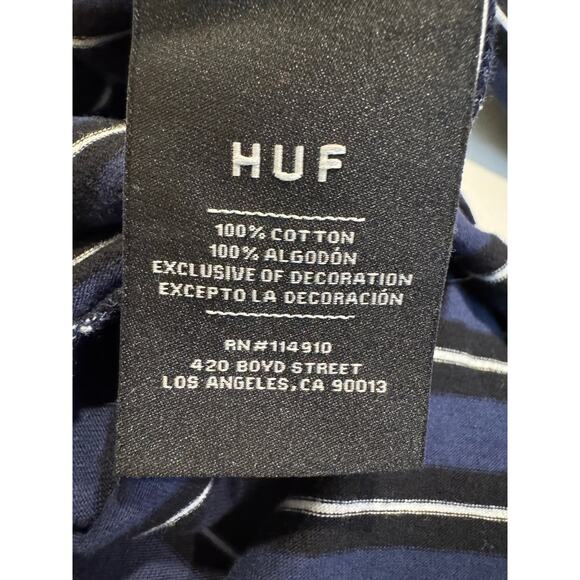 HUF Worldwide Striped Long Sleeve T Shirt Blue Cotton Size Medium - Picture 5 of 6